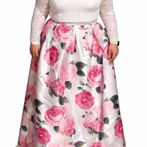 Floral Pink Satin Maxi Skirt